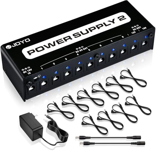 JOYO Guitar Pedal Power Supply 10 Isolated Output DC 9V 12V 18V Options for Distortion, Reverb, Chorus Effect Pedalboard Chains (JP-02)