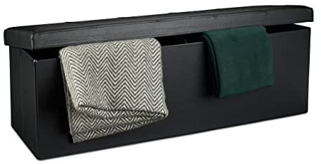 Relaxdays Cassapanca Pieghevole, Sgabello Pouf, Cassa Panca, con Coperchio, HxLxP: 38 x 114 x 38 cm, Baule, Nero