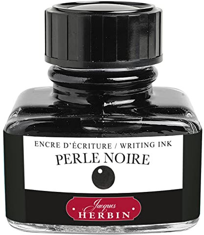 Jacques Herbin 13009T - One 30 ml Bottle of Ink for Fountain pens and Rollerball pens, Perle Noire/Black Pearl Colour - Made in France - Calligraphy Writing
