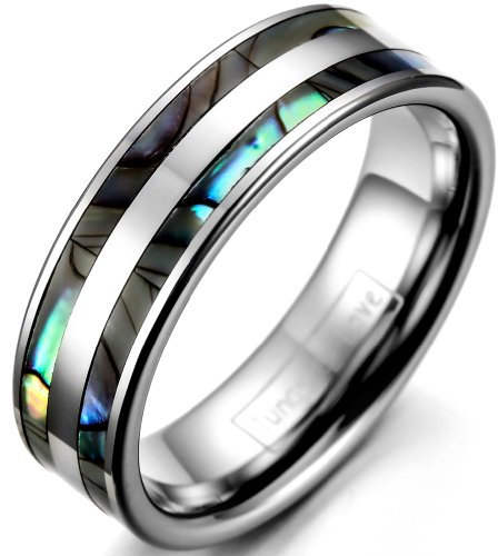 JewelryWe Schmuck 6mm Breite Wolframcarbid Damen-Ring Poliert mit Doppel Abalone Inlay Partnerringe Verlobung Hochzeit Band Größe 47 bis 63