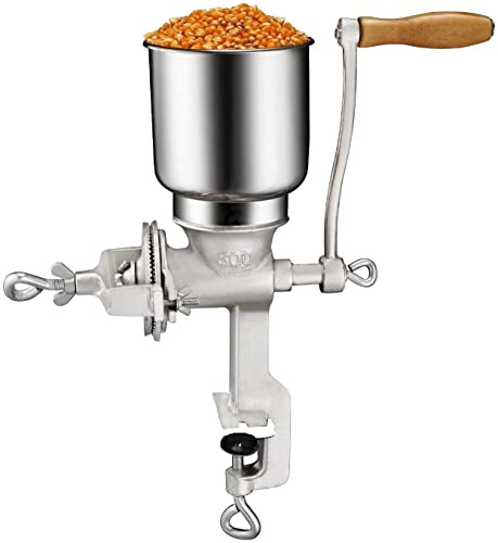 Chefcaptain Manual Cast Iron Grain Grinder, Corn Grinder, Food Mill Hand Crank For Wheat Grains Nuts Grinds 1 Lb Per Minute