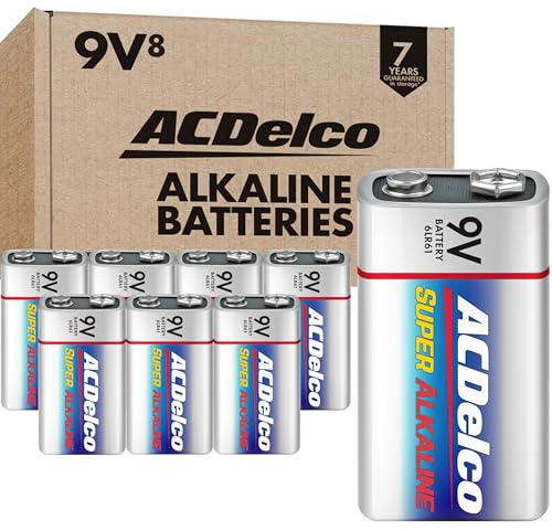 ACDelco 8-Count 9V Batteries, Maximum Power Super Alkaline Battery for Home and Office, 7-Year Shelf Life, Reclosable Packaging