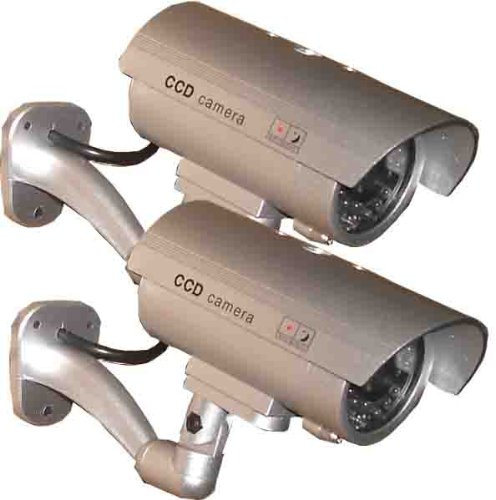 2 Pack - USAHITEC JYtrend (TM) Outdoor Dummy Fake Security Camera with Inflared LEDs Blinking Light, Silver