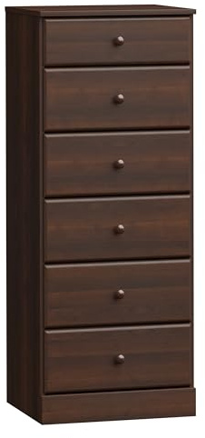 Prepac Astrid Tall Brown Dresser: 16.5D x 19.75W x 50H, 6-Drawer Chest for Bedroom by Prepac - Perfect Chest of Drawers for Ample Storage