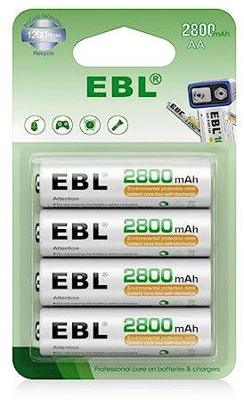 EBL AA Akku 2800mAh mit hoher Kapazität, AA wiederaufladbar Batterien,1.2V-Mignon AA,4er Pack