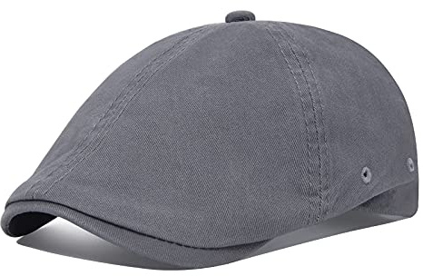 VOBOOM Cotton Washing Flat Cap Cabbie Hat Gatsby Ivy Irish Hunting Newsboy (Dark Grey)