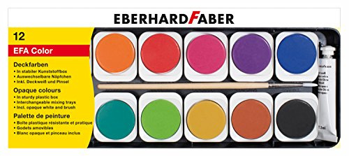 Eberhard Faber 578112 Deckfarbkasten aus Kunststoff, 12er, Mehrfarbig