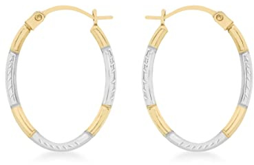 CARISSIMA Women's 9ct 2 Colour Gold Diamond Cut Oval Creole Earrings