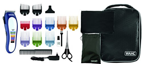 WAHL Color Pro Lithium Ion cortadora de pelo eléctrica, sin cable, batería recargable de iones de litio, palanca de ajuste, 8 peines guía fáciles de usar y de colores, óptima para toda la familia