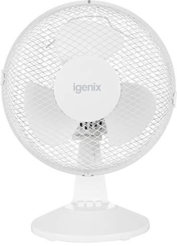 Igenix DF9010 9” Portable Desk Fan – 2 Speed Settings, Quiet Oscillating Airflow, 30W Power, Mesh Safety Grill – Ideal for Home, Office or Bedside – White
