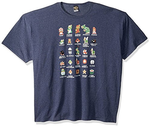Nintendo Herren Pixel Cast T-Shirt, Premium Navy Heather, Mittel
