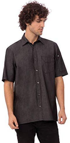 Chef Works Men's Detroit Short Sleeve Denim Shirt, Black, X-Large