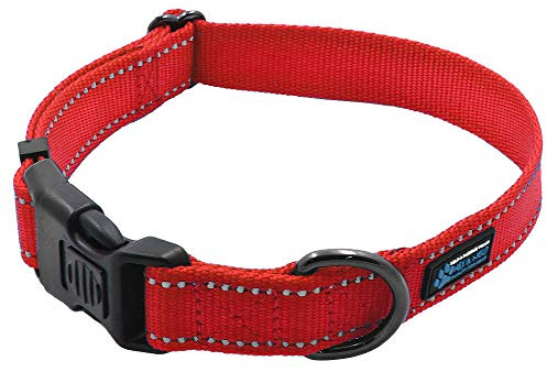 Max and Neo NEO Nylon Buckle Reflective Dog Collar - We Donate a Collar to a Dog Rescue for Every Collar Sold (Large, RED)