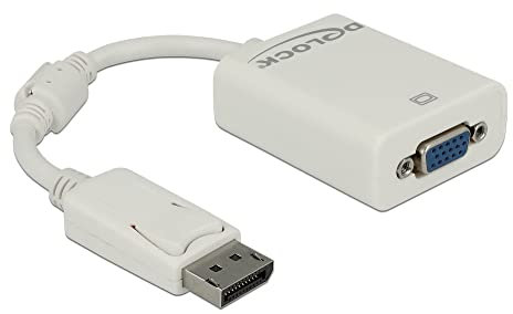 DeLOCK 61766 Adaptador de Cable DisplayPort VGA Blanco - Adaptador para Cable (DisplayPort, VGA, Male Connector/Female Connector, 0,125 m, Blanco)