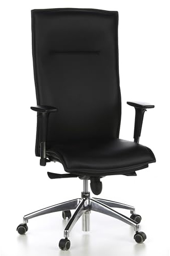 hjh OFFICE 600000 Chefsessel Murano 20 Leder Schwarz Bürostuhl, hohe Rückenlehne, verstellbare Armlehnen