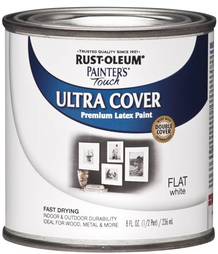 Rust-Oleum 1990730 Painter's Touch - Pintura de látex, media pinta, blanco plano, 8 onzas líquidas (paquete de 1)
