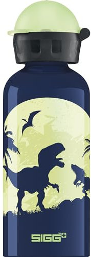 SIGG Glow Moon Dinos Kinder Trinkflasche (0.4 L), schadstofffreie Kinderflasche mit auslaufsicherem Deckel, federleichte Trinkflasche aus Aluminium