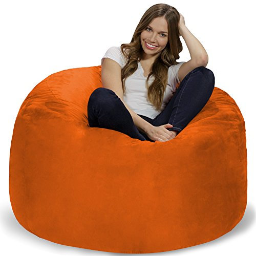 Chill Sack XL - Der Sitzsack mit Memory-Foam Füllung - Das Sitzkissen für Kinder und Erwachsene mit kuschelweichem, waschbarem Velourbezug in Orange