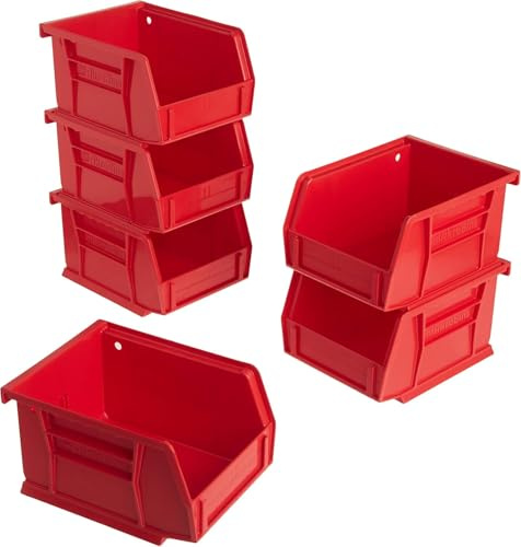 Akro-Mils 30210 AkroBins Plastic Storage Bins, Space-Saving Stackable Bins for Garage, Pantry, Craft Organization, 12.7 cm x 10.16 cm x 7.62 cm, Red, 6-Pack