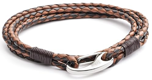 Men's Leather Bracelet, 2-Tone Braided Double Wrap, 21cm Standard Size Bracelet for Men by Tribal Steel
