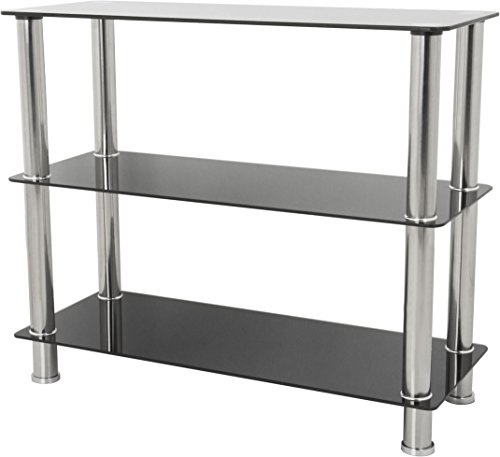 AVF S13 Wide 3 Shelf Shelving Storage Unit in Black Glass and Chrome Legs