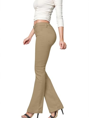 Hybrid & Company Women's Skinny Bootcut Stretch Pant P31699BLX Beige/Khak 20