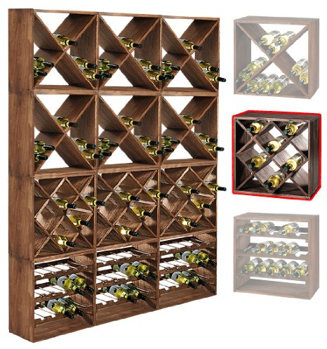 Sistema di scaffali per bottiglie di vino, in legno di abete rosso, impilabili ed estensibili, 50 x 50 x 25 cm, colore: Tabacco