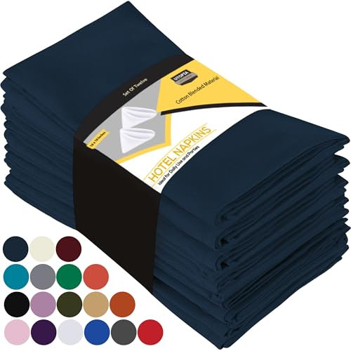 Utopia Kitchen Cloth Napkins [12 Pack] 46x46cm, Cotton Blend Washable and Reusable Table Dinner Napkins for Hotel, Lunch, Restaurant, Weddings, Event and Parties (Navy)
