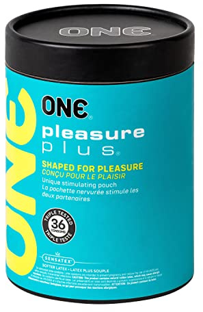 ONE Pleasure Plus Condoms | Dual Stimulation | Ultra Thin Latex Condoms | Extra Lubricated | Triple Tested | Nontoxic, Vegan, Non-GMO | 12 Pack