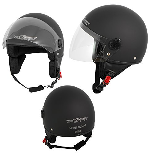 A-Pro Motorradhelm Motorrad Roller Jet Helm Demi Mit Viser Matt Schwarz L