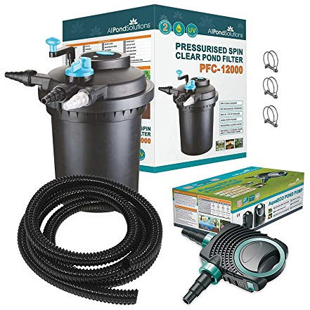 AllPondSolutions Pressurised Koi Fish Pond Filter Complete Kit with Pond Pump and UV Steriliser Light All in one - Ponds Up to 12000 litres - PFC-12000-KIT