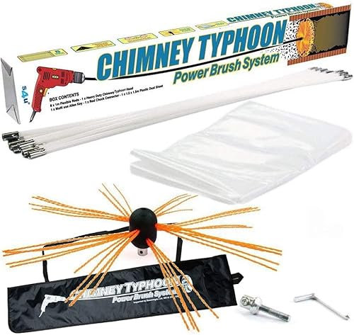 Chimney Typhoon Power Sweeping Set Flexible Nylon Rods & Brush Head Rotary Drill Drive Chimney Kit Flue Cleaner Removes Soot 12 Metre Set – 39 Feet