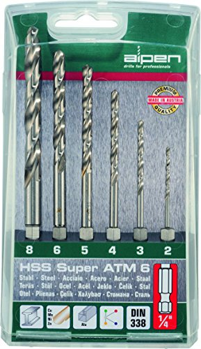 alpen HSS Super Spiralbohrer, 1/4 Zoll Sechskant-Schaft, ähnlich DIN 338 RN, Durchmesser 2-8 mm als 6-teiliger Satz in der Kunststoffkassette, 100806100