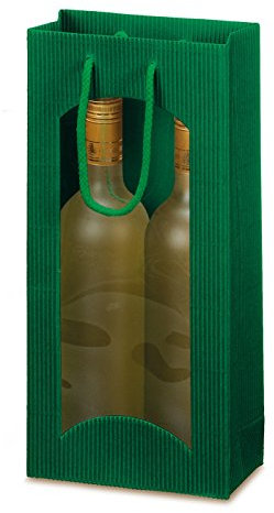 10 x Tragetasche, Weinverpackung, Flaschenverpackung - Focus (grün, 2 Flaschen)