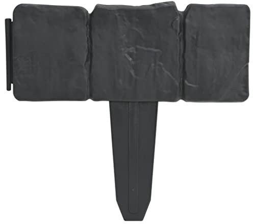 vidaXL Clôture de Jardin/Pelouse Aspect de Pierre 41 pcs, Barrière de Protection, Brise-Vue, Bordure de Terrasse Patio Exterieur, Plastique 10m