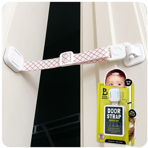 Door Buddy Baby Proof Door Lock with Adjustable Strap. No Need for Baby Gate. Child Proof Room with Litter Box while Cats Enter Easily. Installs in Seconds and is Simple & Convenient to Use. (Caramel)