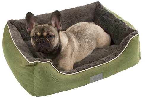 Kerbl Pet Kuschelbett Samuel, Hundebett, Katzenbett, grün, dunkelgrau, 50x40x15cm, Polyester, Hunde, herausnehmbares Wendekissen, waschbar bei 30°C