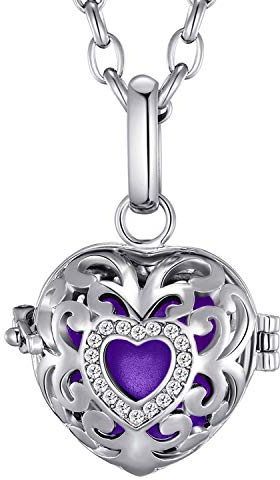 Morella Collar ángel de la Guarda de Acero Inoxidable 70 cm con Colgante Amor-corazón y Bola de resonancia de Color Lila Ø 16 mm para Damas en Bolsa para Joyas