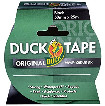 Duck Tape Original Black, 50mm x 25m. The original high strength waterproof gaffer and duct adhesive cloth repair tape