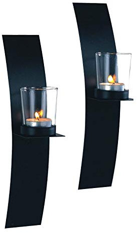 Wandkerzenhalter auf Platte mit Glaseins??tzen f??r Teelichter, 2-er Set