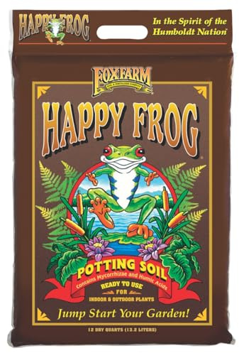 FoxFarm Happy Frog Potting Soil - Ready-to-Use Amended Container Blend with Soil Microbes, Earthworm Castings, Bat Guano, and Aged Forest Products for Indoor & Outdoor Plants - 12 Quart