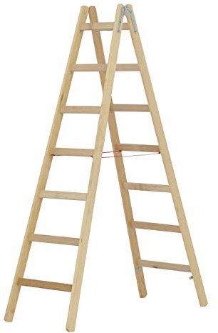 Hymer 7141014 Holz-Sprossenstehleiter, 2x7 Sprossen