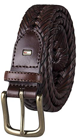Tommy Hilfiger Leather Braided Belt - Casual for Mens Jeans with Solid Strap Single Prong Buckle, Tan, 40