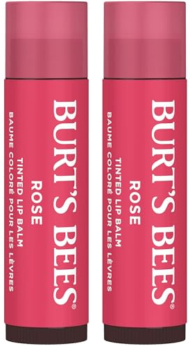 Burt's Bees Lip Tint Balm, Mothers Day Gifts with Long Lasting 2 in 1 Duo Tinted Balm Formula, Color Infused with Deeply Hydrating Shea Butter for a Natural Buildable Finish, Petal Rose (2-Pack)