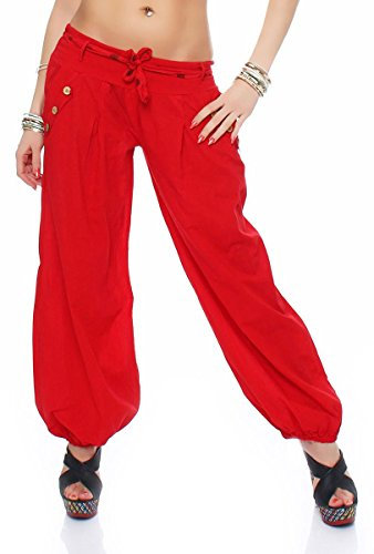 Malito - Damen Haremshose - Leichte Stoffhose aus Baumwolle - Bequeme Hippie Sommerhose für warme Tage - Aladinhose/Pumphose 3417 (Rot)