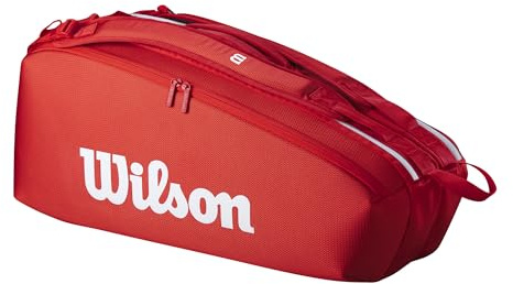 Wilson Super Tour 2025 - Bolsa de Tenis pequeña, Color Rojo y Blanco, con Capacidad para hasta 2 Raquetas
