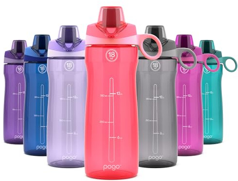 Pogo BPA-Free Plastic Water Bottle with Chug Lid, Pink, 18 oz.