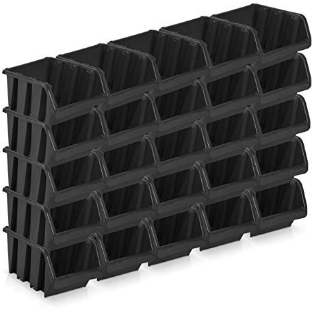 25 Stück Sichtlagerboxen Größe 2 - schwarz (15,5 x 10 x 7 cm)