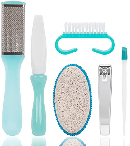 Trim for Your Feet, Pedicure Kit, Toenail Clipper, Cuticle Pusher, Pumice Stone, Callus Remover, Contour Toe File, Nail Brush & Storage Pouch, Salon Quality Foot Care Set, Grooming, 6 Piece Set