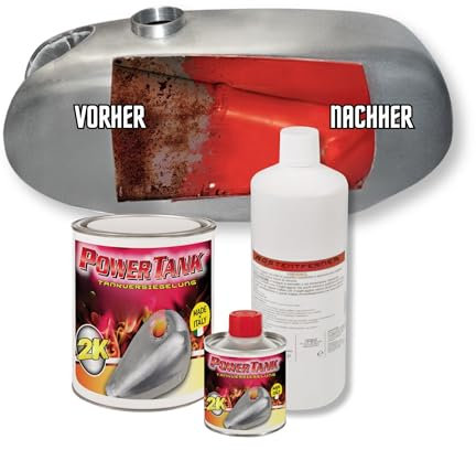 Power Tank - Tankversiegelung Motorrad 2k Rot 700 g Set Tankentroster Innen Versiegelung Tanksanierung Schutzemulsion Rost Tank Entrosten Und Versiegeln Tankinnenlack Tankbeschichtung Rostlöser Auto